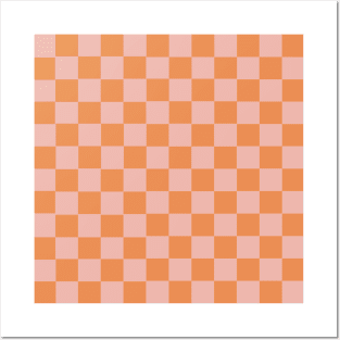 Checkered Pattern - Coral and Orange Posters and Art